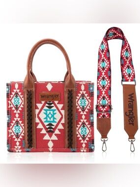 New Wrangler Aztec Tote Bag for Women Boho Shoulder Purse Burgundy